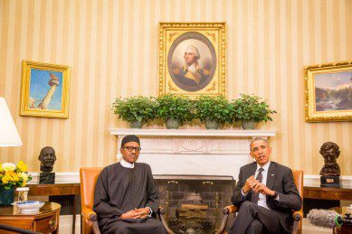 (L-R) Nigeria's President, Muhammadu Buhari. U.S President, Barack Obama