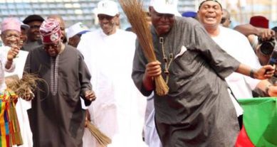 APC party leaders dancing with party symbol, the broom 