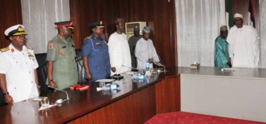 President Muhammadu Buhari meeting new service chiefs 
