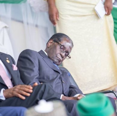 President Robert Mugabe of Zimbabwe taking a nap during the inauguration of President Muhammadu Buhari in Abuja 