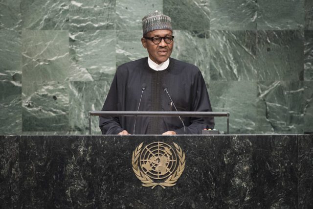 Buhari addressing the 71st United Nations General Assembly 