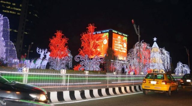 Decorations in preparation for Christmas at Ajose Adeogun Street, Victoria Island