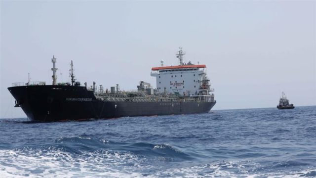 A general view of Japanese-owned Kokuka Courageous tanker off the coast of Fujairah, the United Arab Emirates on June 19, 2019 [Reuters/Abdel Hadi Ramahi]