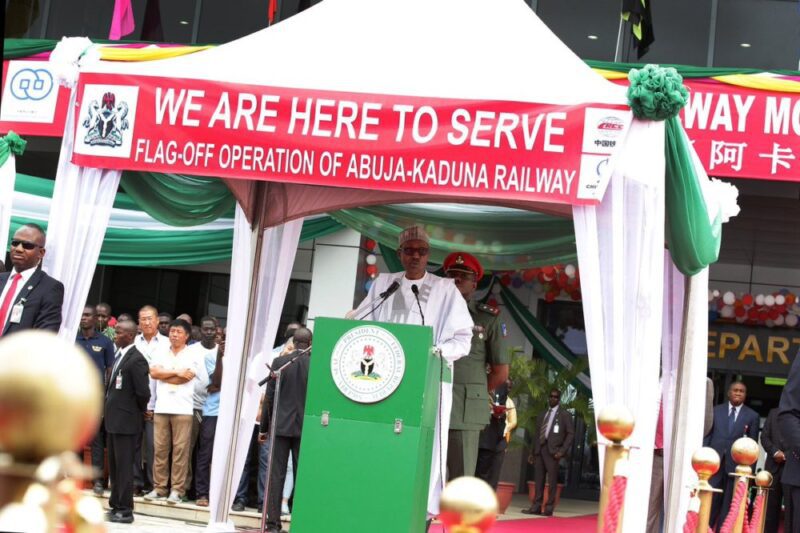 President Muhammadu Buhari at the commissioning of the Abuja Kaduna Train services. e1469553336148