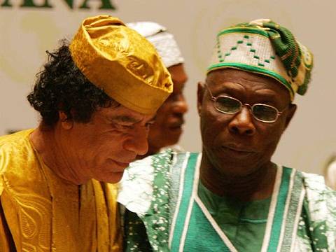 leader Muammar Gaddafi And Obasanjo