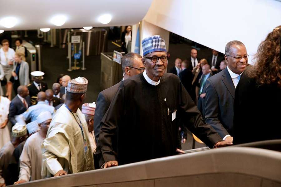 President Muhammadu Buhari at the 72nd session of the United Nations General Assembly UNGA in New York on Tuesday September 19 2017