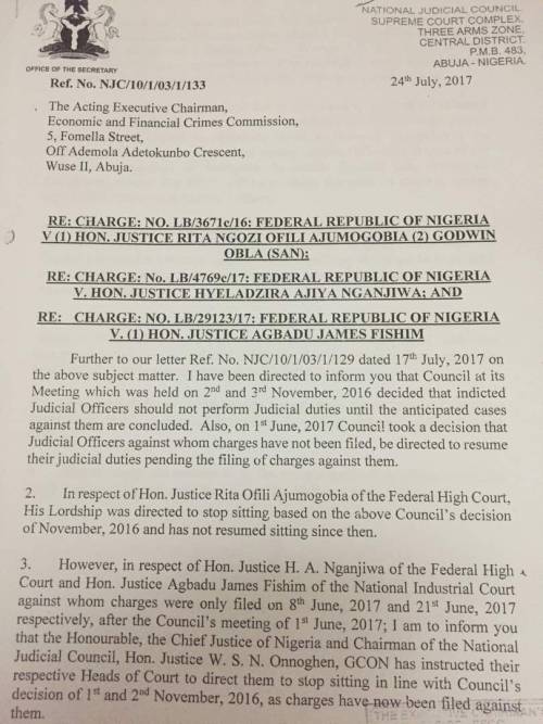 Letter from NJC to EFCC