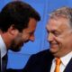 Italian Deputy Prime Minister Matteo Salvini smiles with Hungarian Prime Minister Viktor Orban during a joint news conference in Budapest Hungary