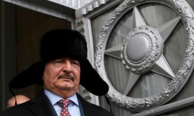 Khalifa Haftar commander of the Libyan National Army LNA militia leaves after a meeting with Russian Foreign Minister Sergey Lavrov in Moscow
