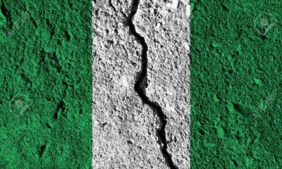 Nigeria flag with crack through the middle. Country divided concept