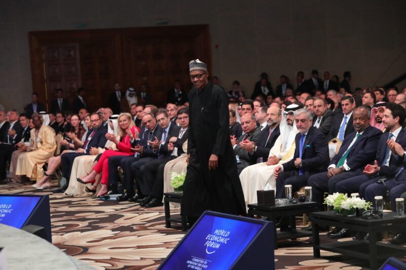 PRESIDENT BUHARI SPEAKING AT THE MENA19 JORDAN 3. President Buhari addressing the World leaders at the opening of the World Economic Forum on the Middle