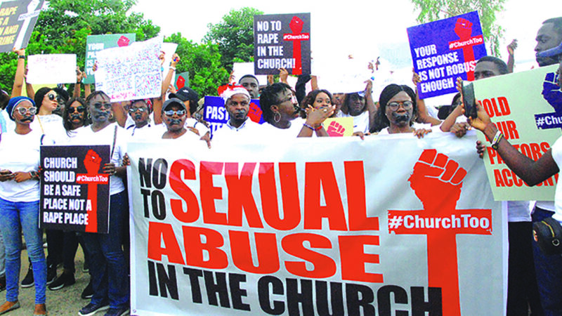 Protesters at the Commonwealth of Zion Assembly COZA church over sexual abuses allegedly perpetrated by Pastor Biodun Fatoyinbo
