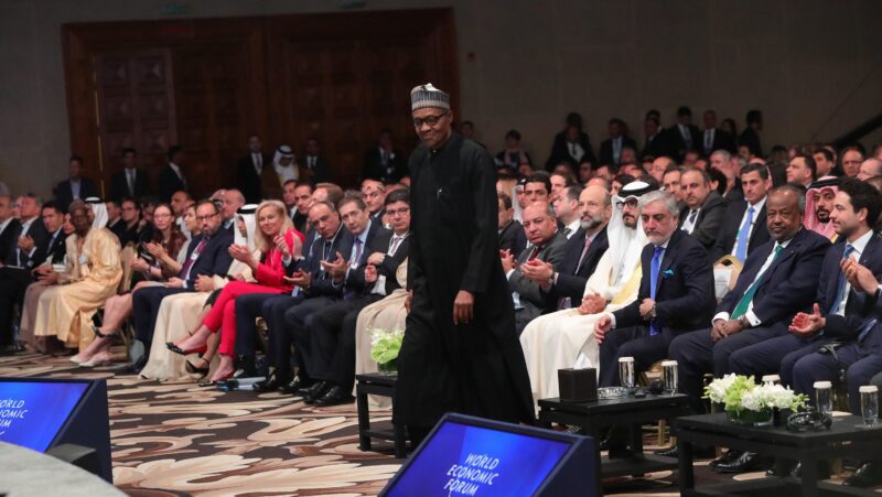 cropped PRESIDENT BUHARI SPEAKING AT THE MENA19 JORDAN 3. President Buhari addressing the World leaders at the opening of the World Economic Forum on the Middle