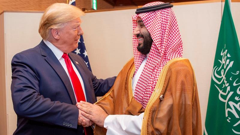Saudi Arabias Crown Prince Mohammed bin Salman shakes hands with US President Donald Trump at the G20 leaders summit in Osaka Japan