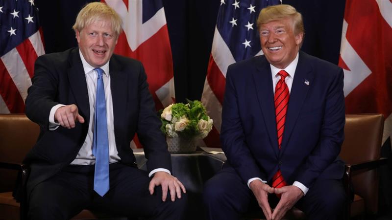 US President Trump and British Prime Minister Johnson meet on the sidelines of the annual United Nations General Assembly in New York City on September 24, 2019 [File: Jonathan Ernst/Reuters]