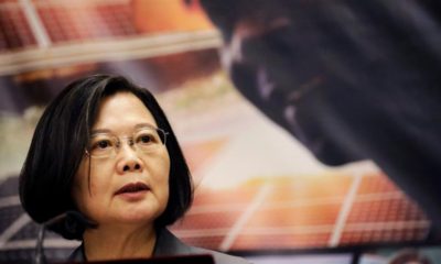 Taiwans President Tsai Ing wen speaks during a news conference at the National Palace during her one day visit to Haiti
