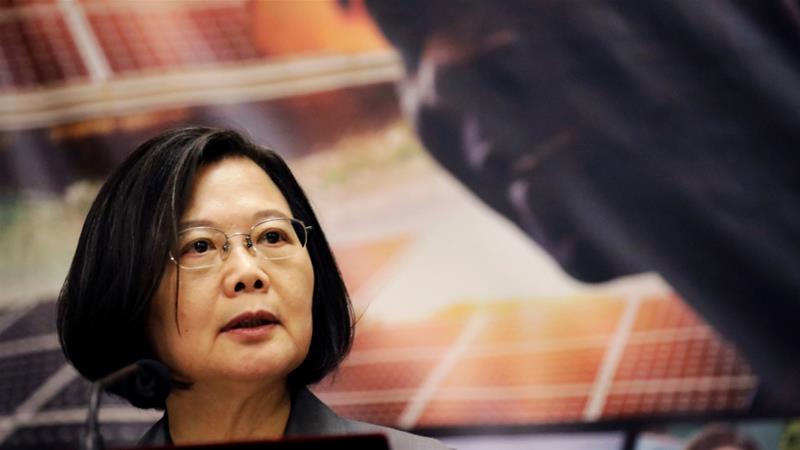 Taiwans President Tsai Ing wen speaks during a news conference at the National Palace during her one day visit to Haiti