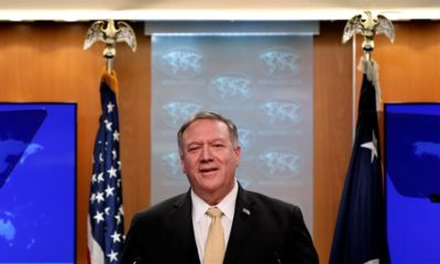 US Secretary of State Mike Pompeo delivers a statement on the Trump administrations position on Israeli settlements in the occupied West Bank