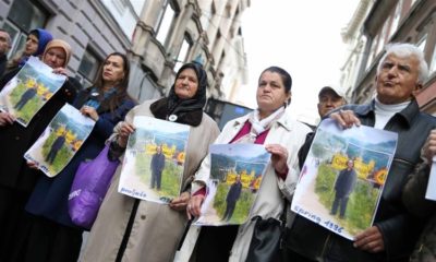 Bosnians protest against the decision to award Peter Handke the Nobel Prize for literature in front of Sweden embassy in Sarajevo on November 5