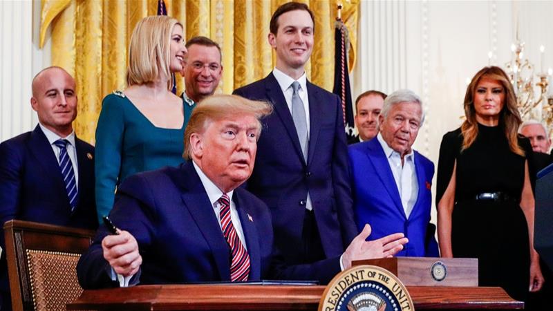 US President Donald Trump after he signed an executive order on anti Semitism during a Hanukkah reception at the White House in Washington