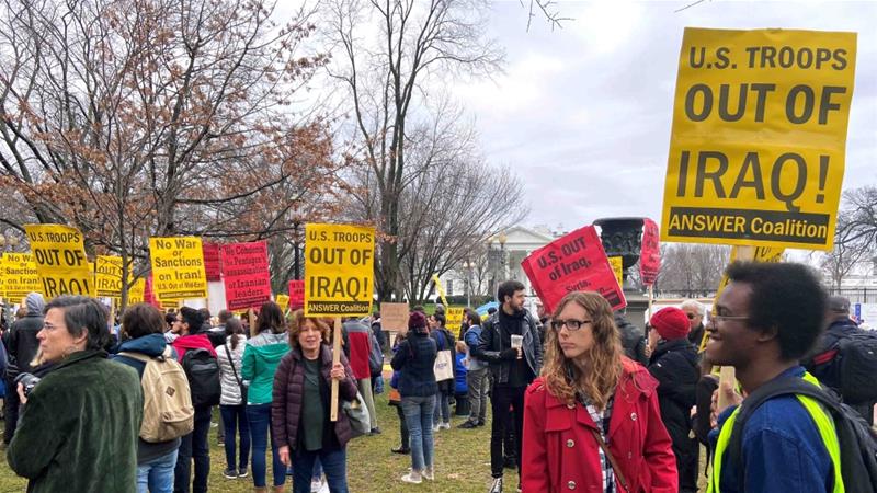 Anti war protesters gather near the White House to condemn the US air strike that killed Iranian military commander Qassem Soleimani in Washington on January 4 2020