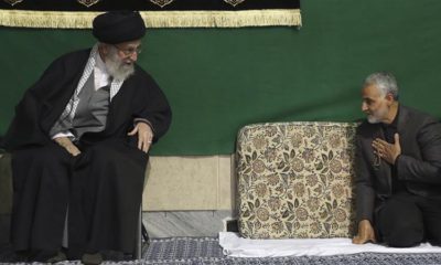 General Qassem Soleimani greets Supreme Leader Ayatollah Ali Khamenei during a religious ceremony in a mosque at his residence in Tehran Iran on March 27 2015