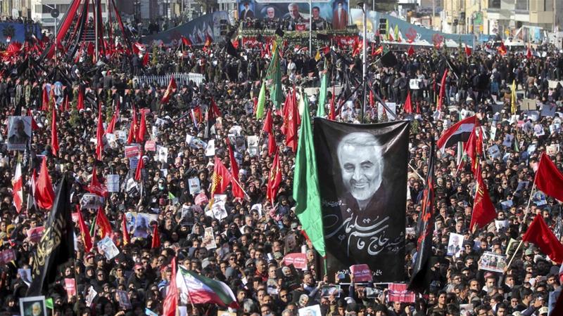 Mourners attend a funeral ceremony for General Qassem Soleimani who was killed in Iraq in a US drone strike in the city of Kerman Iran on January 7 2020