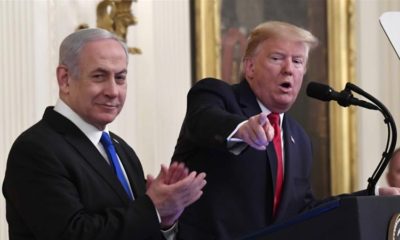 US President Donald Trump speaks during an event with Israeli Prime Minister Benjamin Netanyahu in the East Room of the White House in Washington on January 28 2020