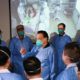 Chinese Premier Li Keqiang speaks to medical workers as he visits the Jinyintan hospital where patients who have coronavirus are being treated in Wuhan China