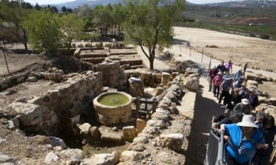 Tourists visit the archaeological site of Tel Shiloh in the West Bank March 12 2019