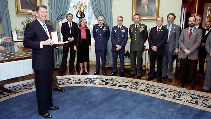 US President Ronald Reagan during a White House Ceremony and Reception for hostages freed by Iran at the White House in Washington DC US January 27 1981