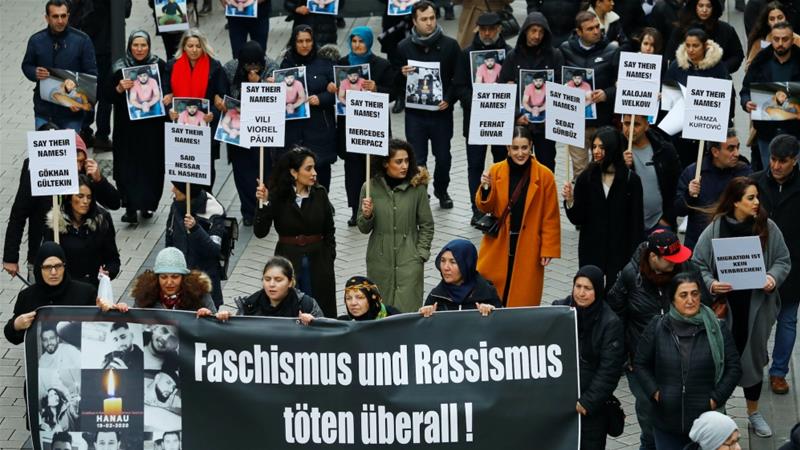 Protesters demonstrate against far right radicalism and racism in Hanau near Frankfurt Germany February 22 2020
