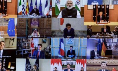 A view of members taking part on screen during an unusual G20 Leaders Summit to discuss the international COVID 19 crisis on March 26 2020 in Canberra Australia