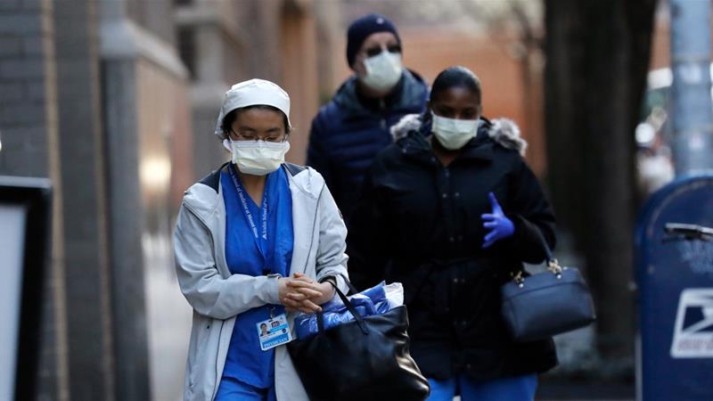 Hospital staff arrive at Mount Sinai West Hospital in New York New York on March 26 2020