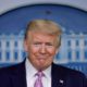 US President Donald Trump reacts during the coronavirus response daily briefing at the White House in Washington DC on April 10 2020