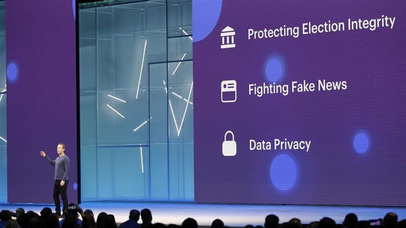 Facebook CEO Mark Zuckerberg speaks about protecting election integrity at Facebooks annual developers conference in San Jose US on May 1 2018
