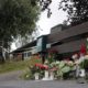 Flowers dedicated to the late step sister of Philip Manshaus who killed her and attacked al Noor mosque are seen outside their house in Baerum Norway on August 12 2019