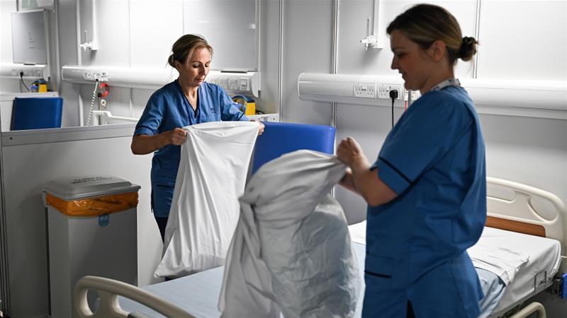 NHS staff are seen inside the new NHS Louisa Jordan hospital which is now ready to take its first coronavirus patients on April 20 2020 in Glasgow United Kingdom