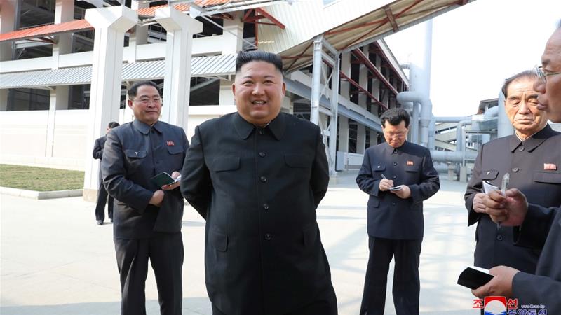 North Korean leader Kim Jong Un attends the completion of a fertiliser plant in a region north of the capital Pyongyang in this image released on May 2 2020