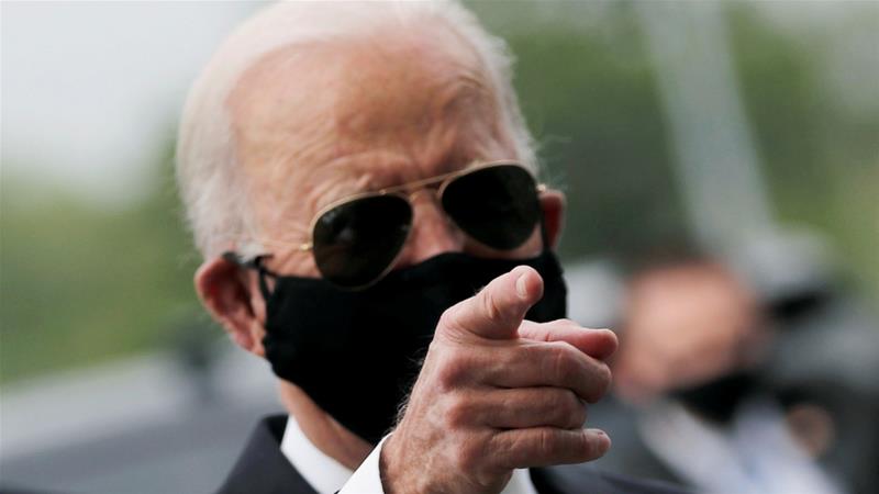 Democratic US presidential candidate and former Vice President Joe Biden is seen wearing a face mask amid the COVID 19 pandemic in New Castle Delaware US on May 25 2020