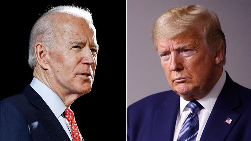 In this combination of file photos former Vice President Joe Biden speaks in Delaware and President Donald Trump speaks at the White House in Washington DC