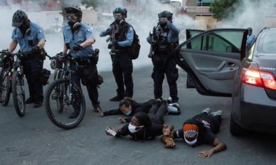 Minneapolis police department officers detain people during demonstrations over the death of George Floyd in police custody. Picture taken on May 31 2020