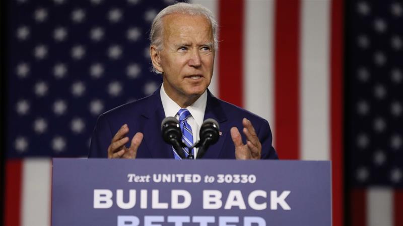 Joe Biden speaks about his Build Back Better clean energy economic plan in Wilmington Delaware on July 14