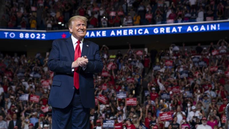 President Donald Trump arrives on stage to speak at a campaign rally at the BOK Center in Tulsa Oklahoma on June 20 2020