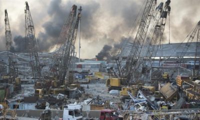 Aftermath of a massive explosion is seen in Beirut Lebanon Tuesday Aug. 4 2020