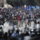 Anti government protesters clash with riot police in downtown Beirut Lebanon on February 11 2020