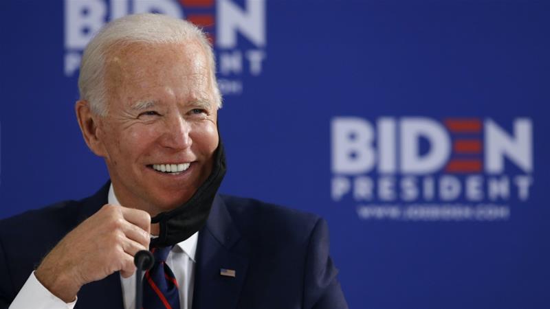 United States Democratic presidential candidate Joe Biden smiles while speaking during a round table on economic reopening with community members on June 11 in Philadelphia
