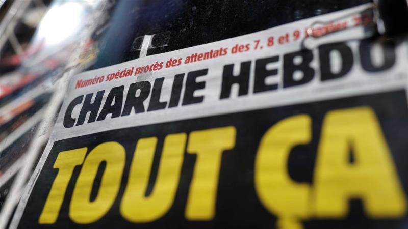 The French satirical magazine Charlie Hebdo is seen at a newspapers kiosk in Paris on the opening day of the trial of the January 2015 Paris attacks on September 2 2020