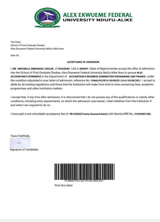 AE-FUNAI Offer letter