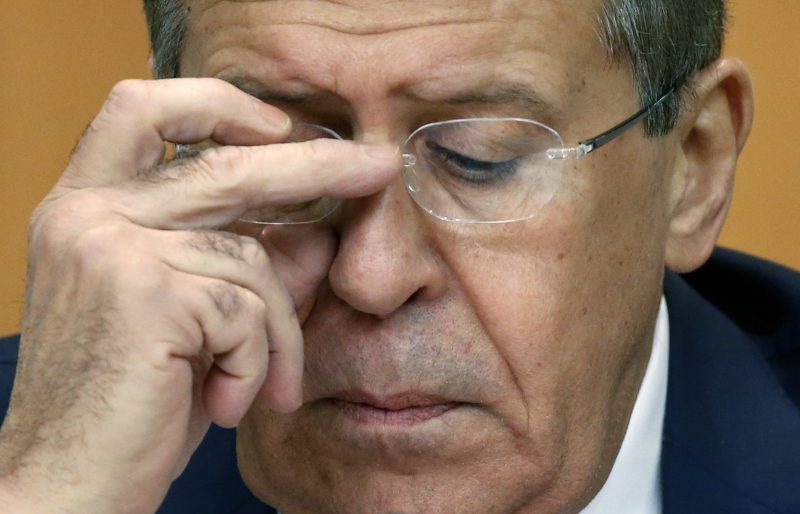 Russian Foreign Minister Sergei Lavrov gives a news conference